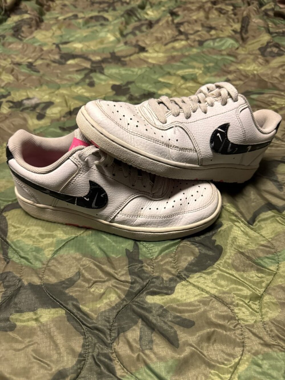 Nike Court Vision Low White Black Camo Pink - Women's 7.5